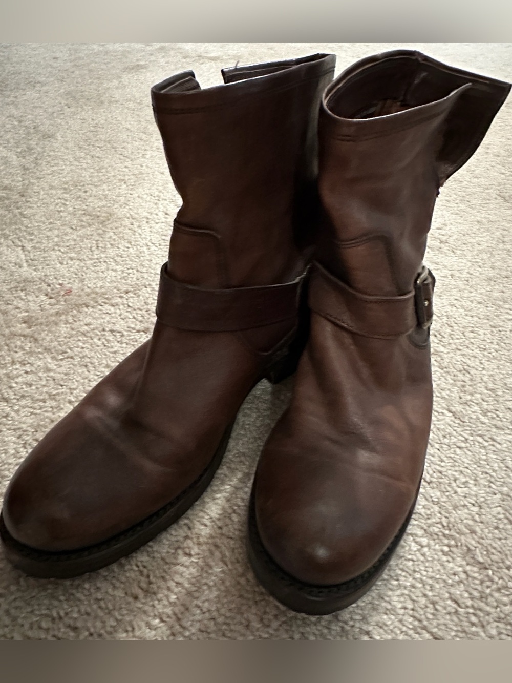 FRYE Veronica Mid Engineer Boots Dark Brown Leather - Women's Size 8
